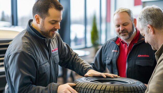 mechanic-showing-new-winter-tire-customers